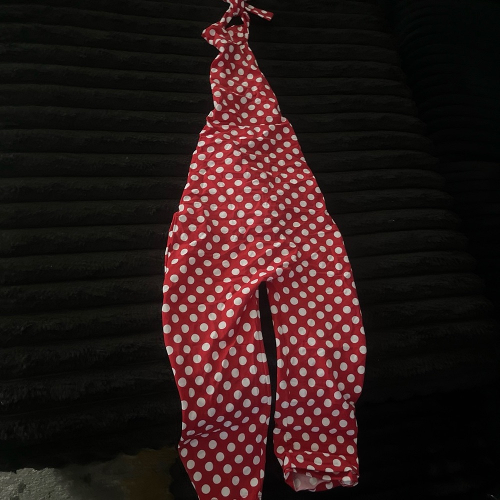 Red Polka Dot Halter Jumpsuit Capris